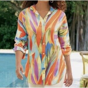 Soft Surroundings Peregrine Gauze Shirt Size 1X Abstract Artsy  Boho Palm Beach
